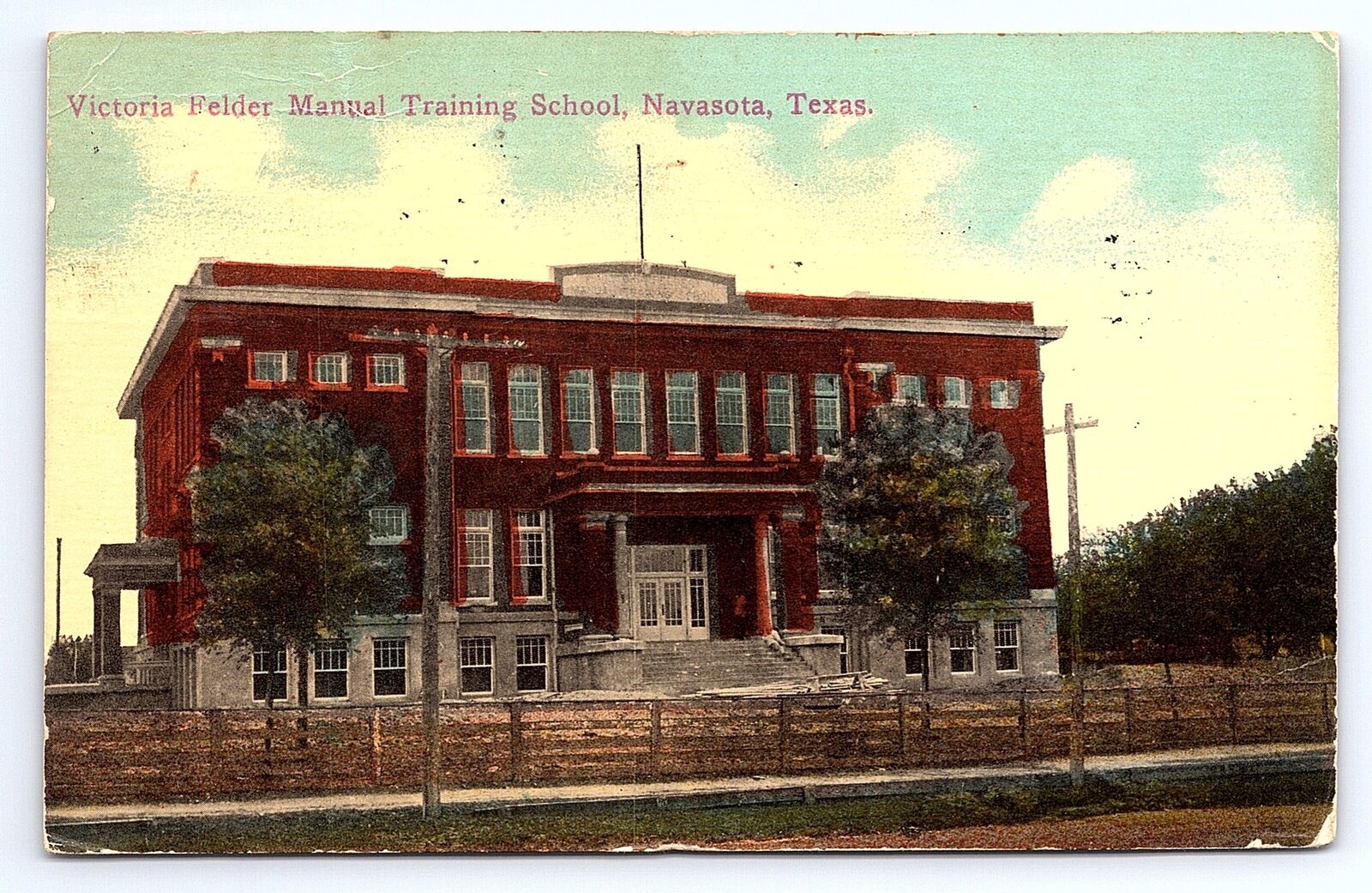 Postcard Navasota Texas Victoria Felder Manual Training School c.1915