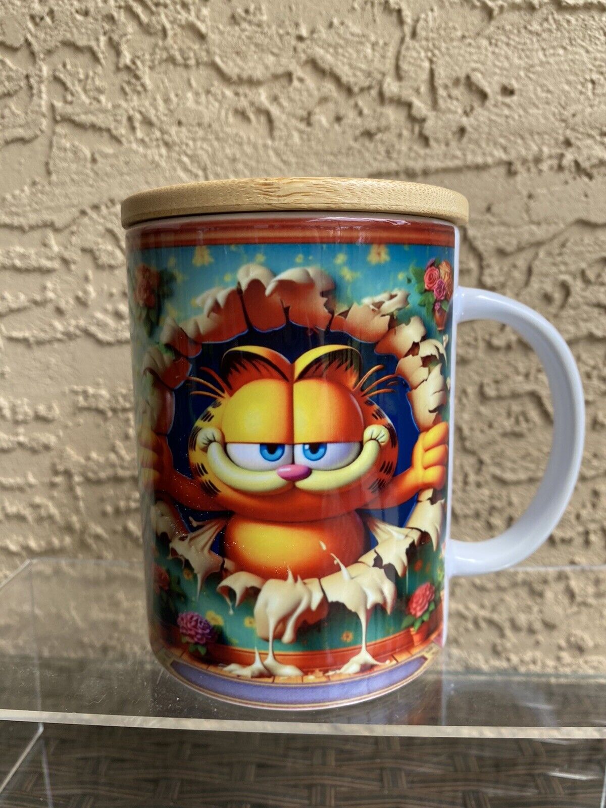 Garfield Inspired Inspired 15oz Coffee Mug With Bamboo Cover And Glass Spoon
