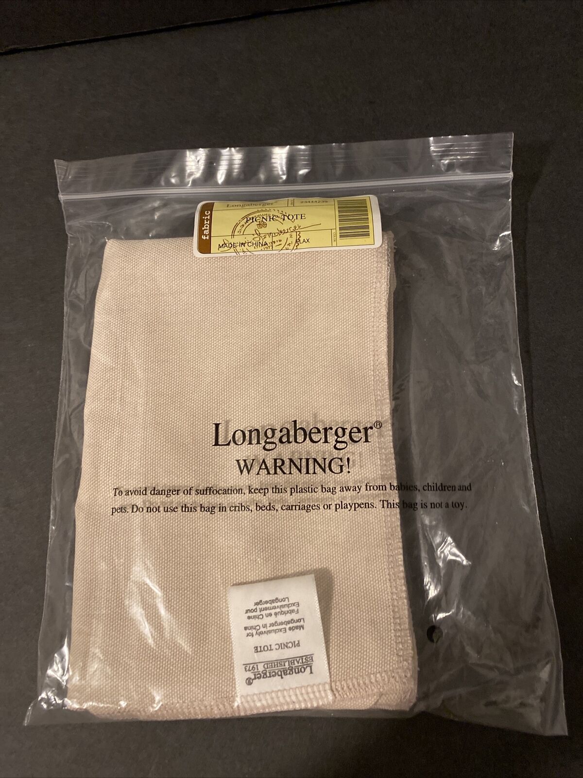 Longaberger Flax Cream Solid Square Picnic Tote Basket Liner #23444239 - NEW