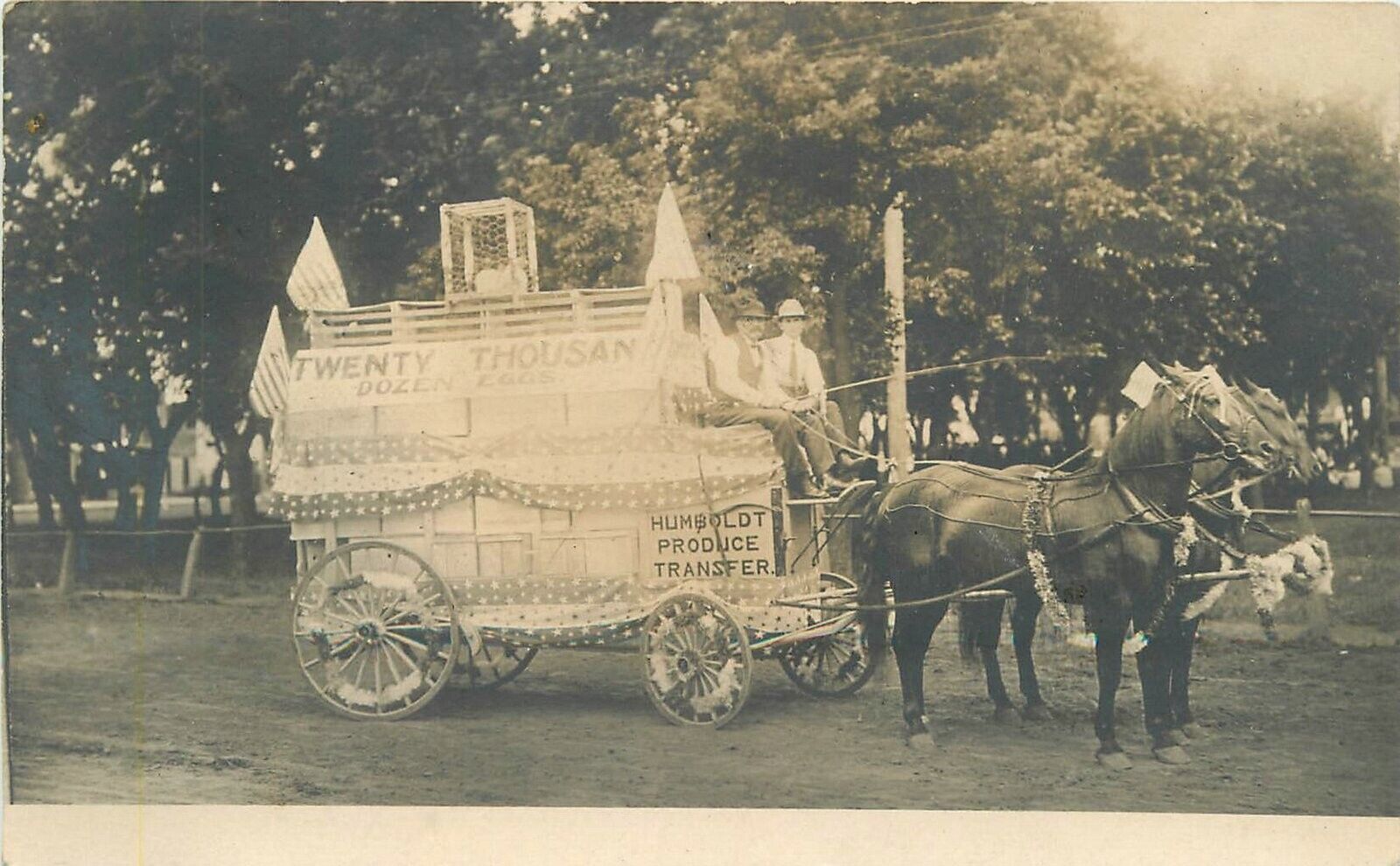 Postcard RPPC C-1910 Humboldt Produce Transfer wagon Parade Festoon 23-9298