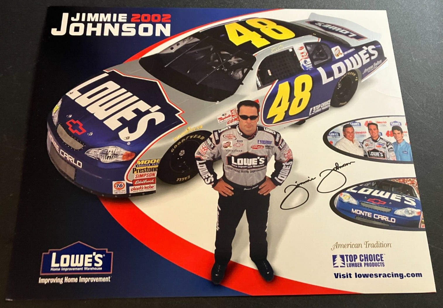 2002 Jimmie Johnson #48 Lowe\'s Chevy Monte Carlo - NASCAR Hero Card Handout