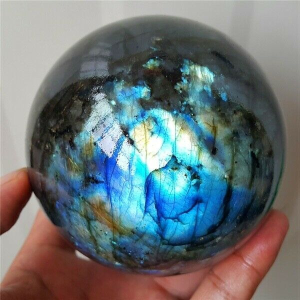 300g Natural Labradorite Crystal Sphere Ball Blue Orb Gem Stone Energy healing