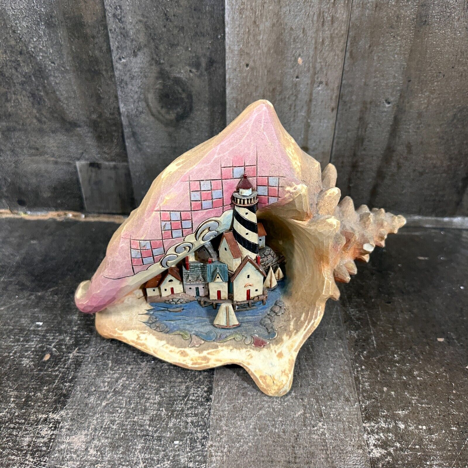 2009 Jim Shore Tranquility is By The Sea Conch Shell With Coastal Scene