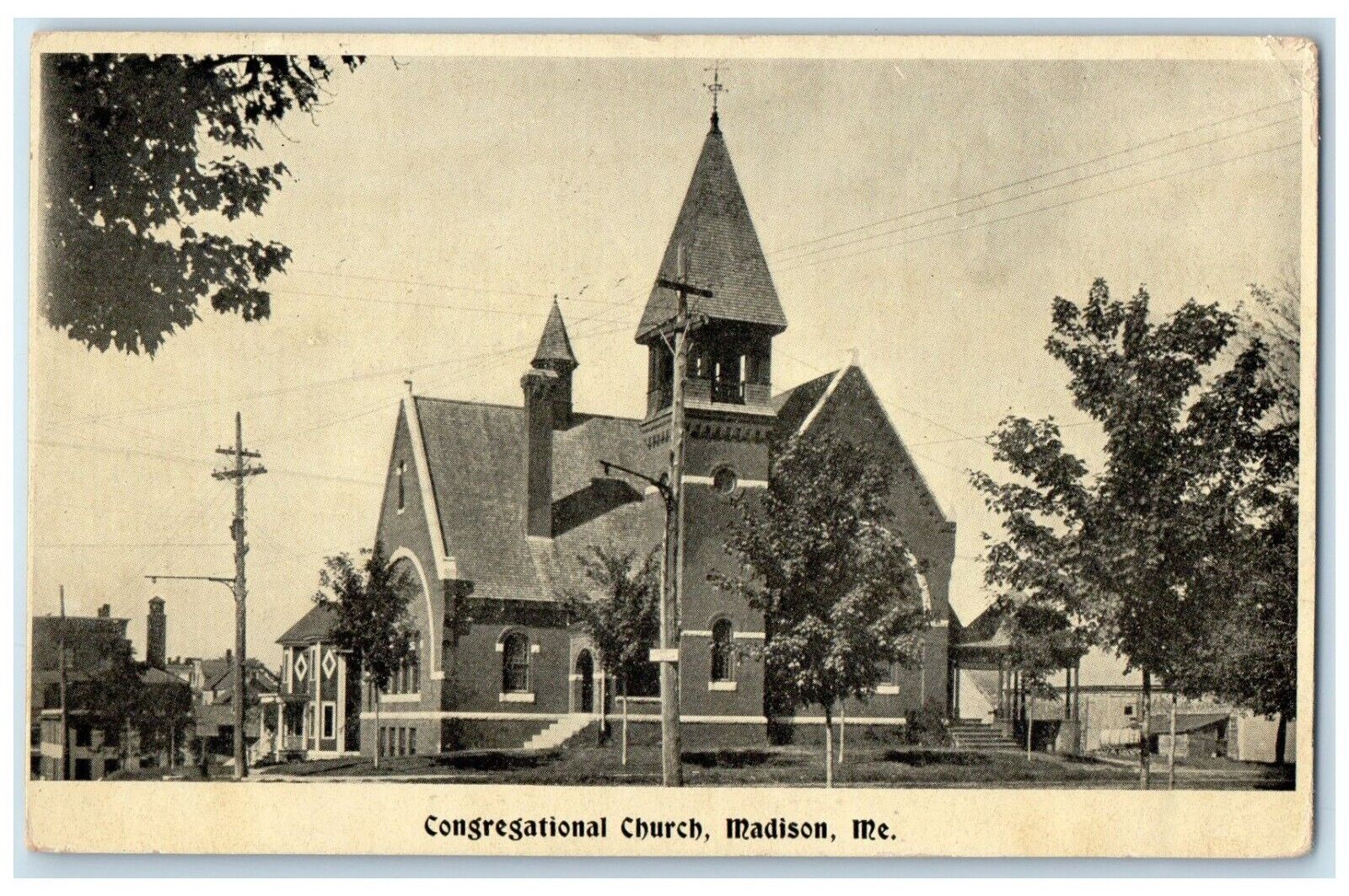 c1910's Congregational Church Scene Street Madison Maine ME Antique Postcard