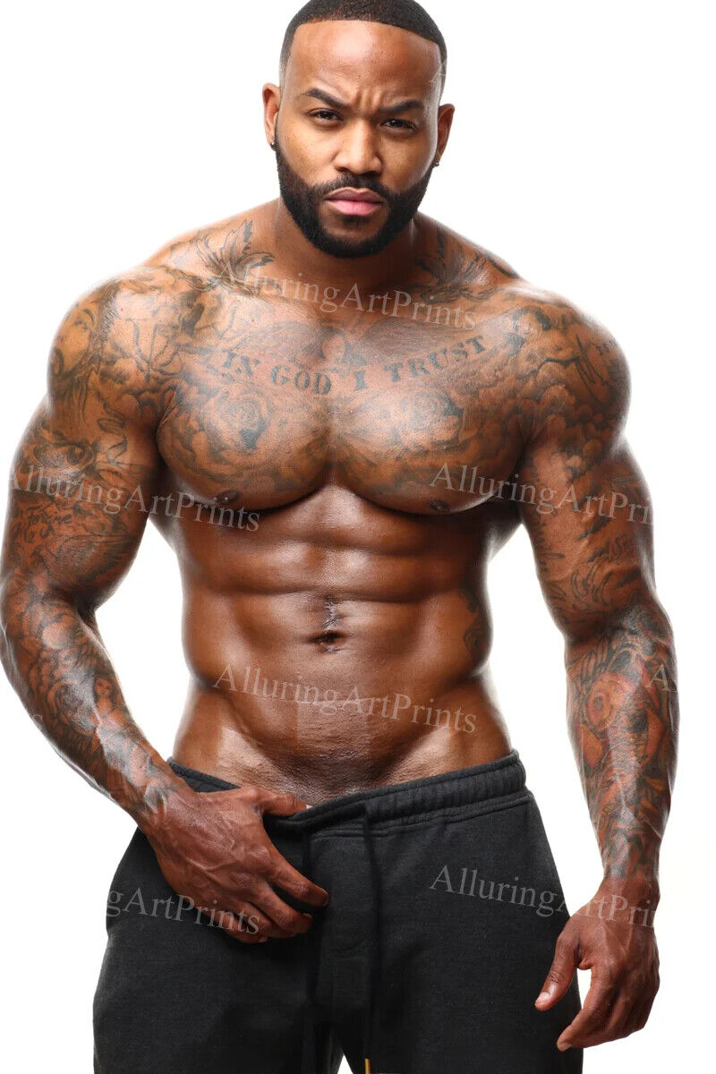 8x10 Joshua Benoit Black Male Model Photo Print Muscular Shirtless -AA37