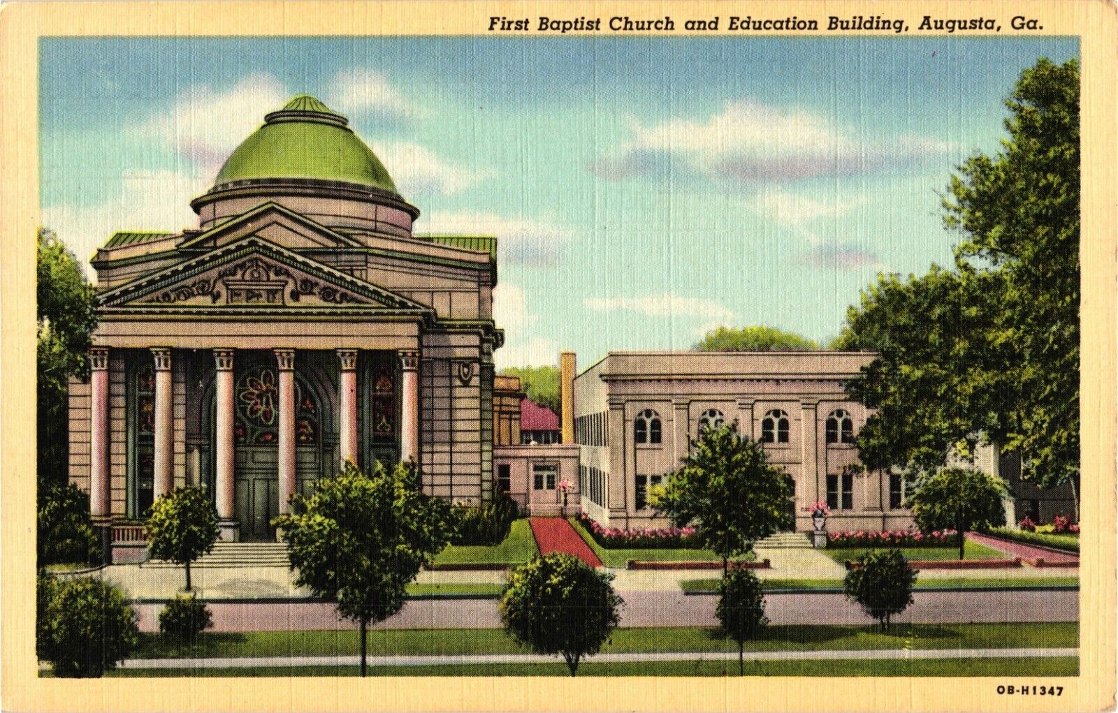 First Baptist Church & Education Building in AUGUSTA Georgia Postcard