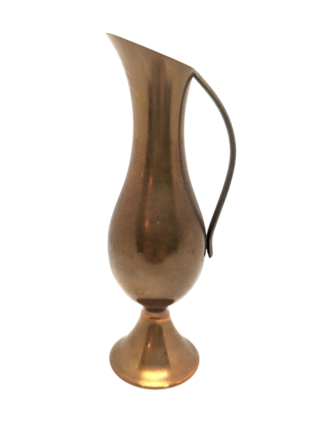 Vintage Small Copper Pitcher Brass Handle French Country MCM Vase Dented Patina