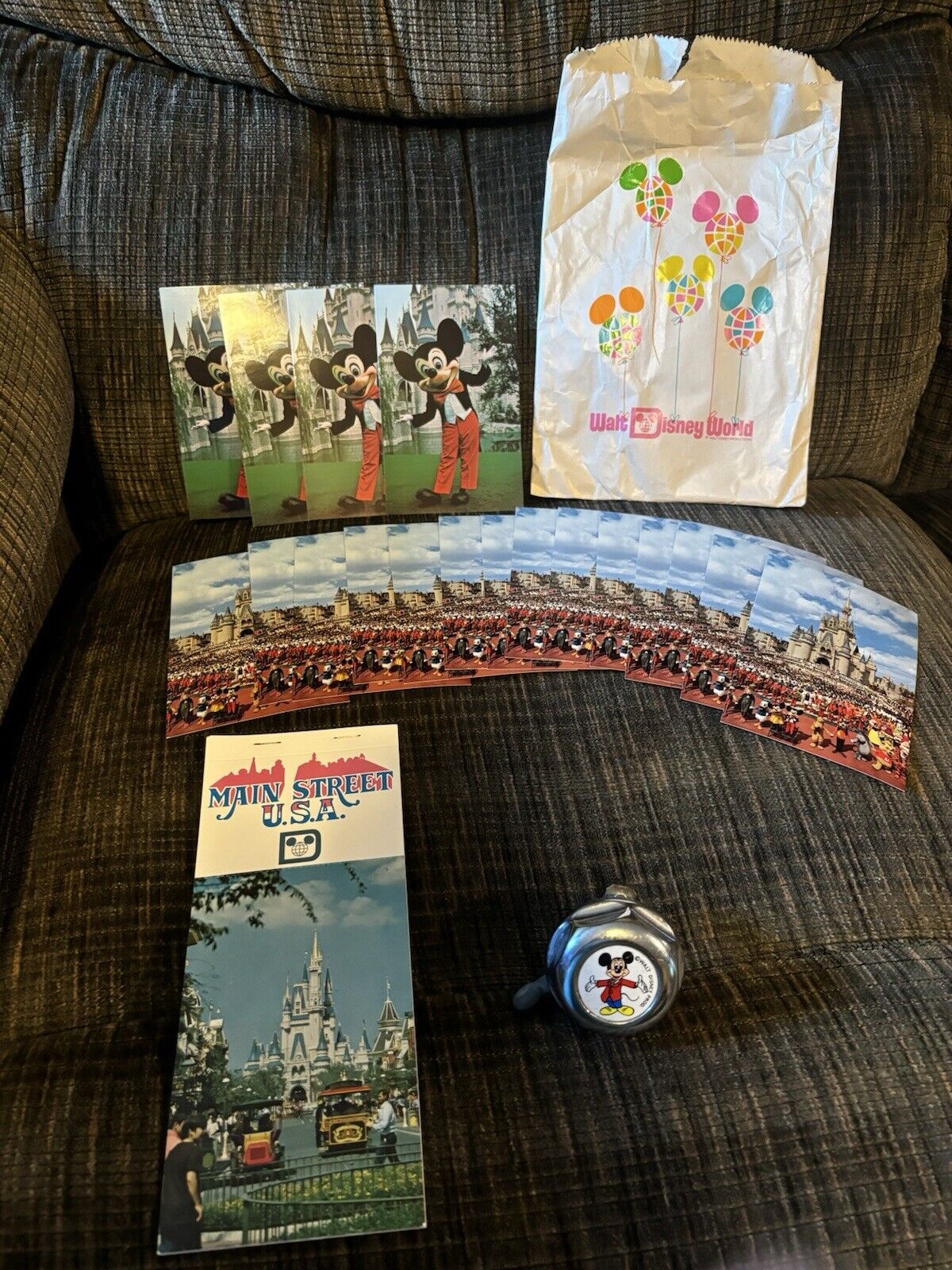 Vintage Walt Disney World Memorabilia, Post Cards, Map, Food Bag, Bell