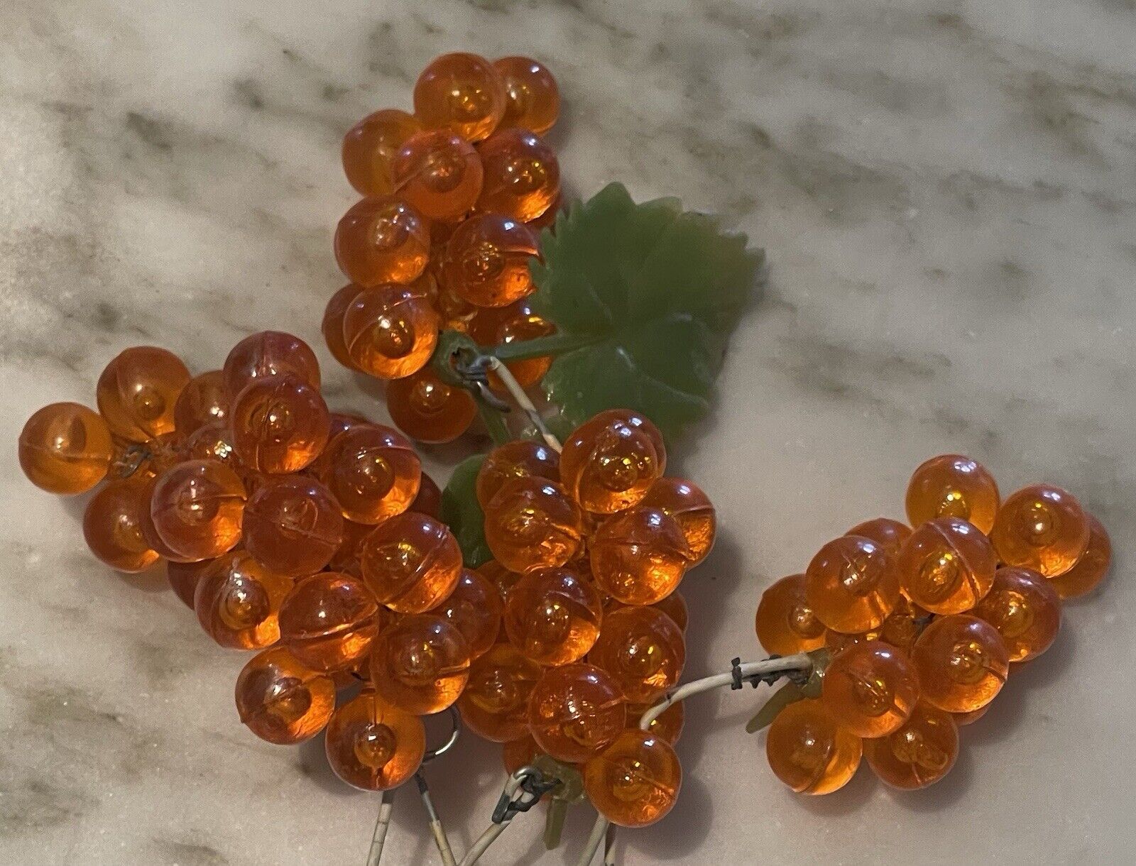 5 Vintage MCM Decor Miniature Lucite Acrylic Grape Clusters: Orange