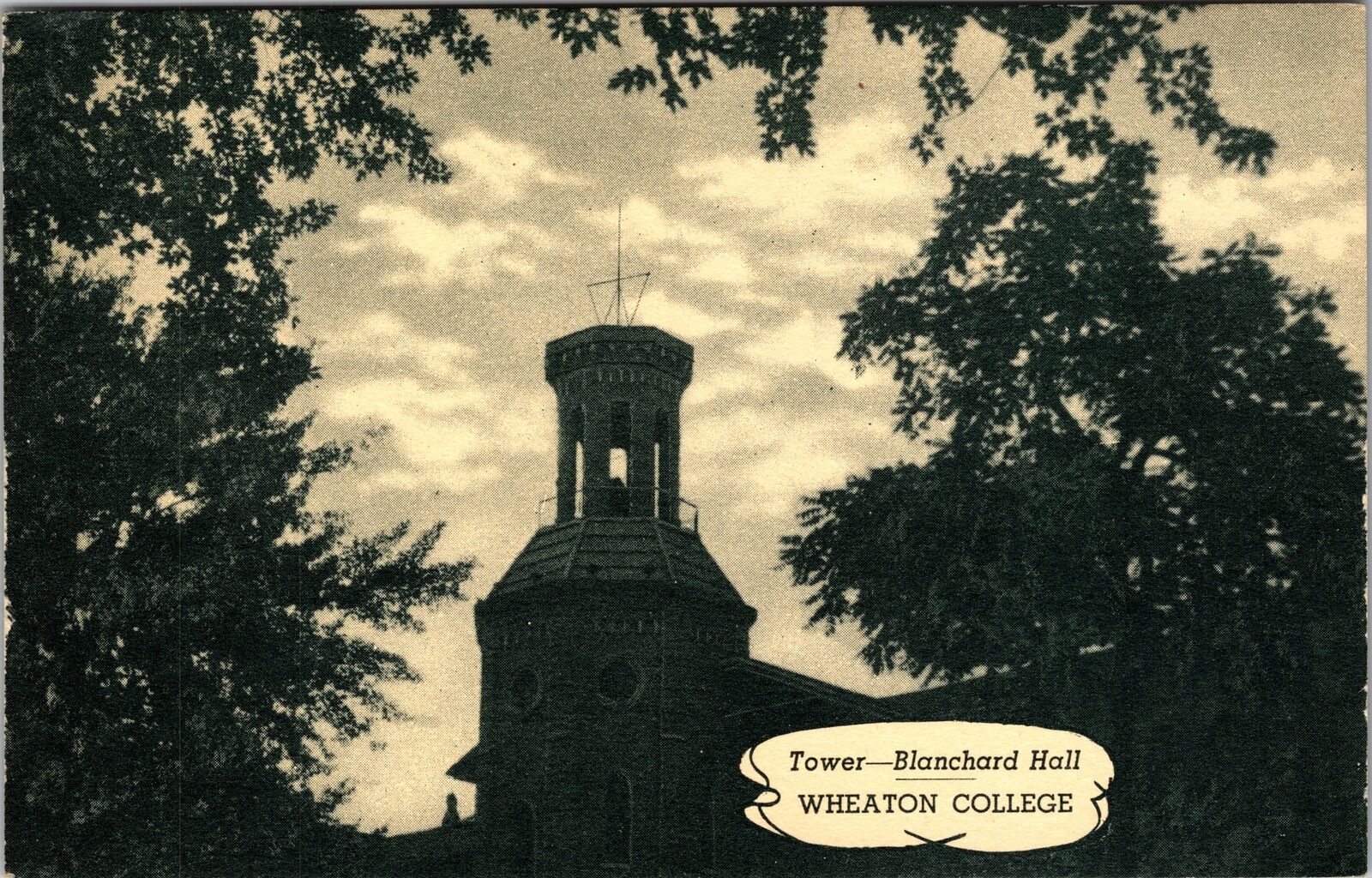 Wheaton IL-Illinois, College, Historic Blanchard Hall Tower Vintage Postcard