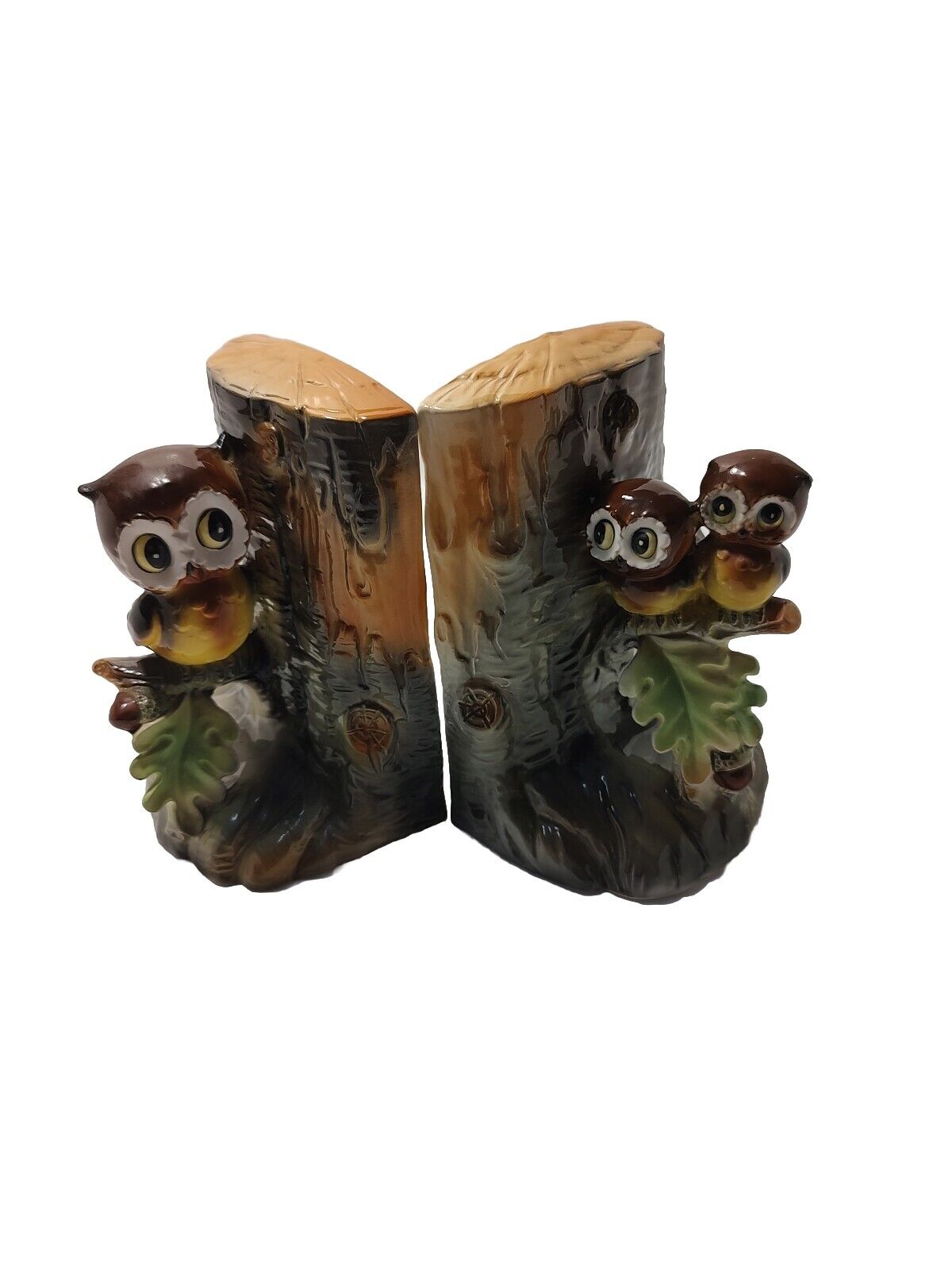 Vintage Norcrest Owl Ceramic Bookends Grannycore Kitsch Made In Japan Rare Cute