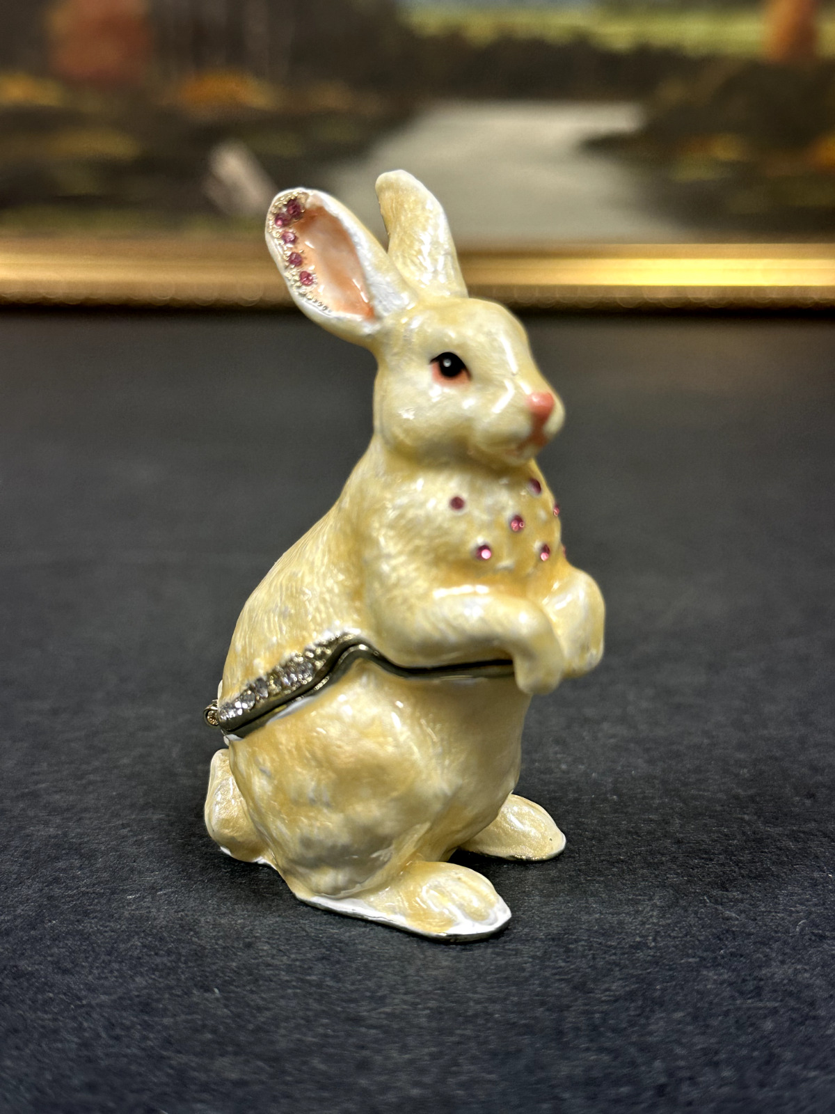 Vintage Rabbit Enamel Bejeweled Trinket Box.