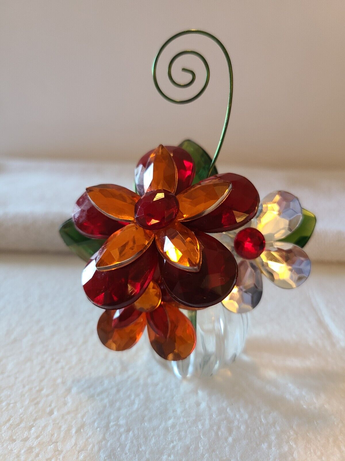 GANZ CRYSTAL EXPRESSIONS POTTED ACRYLIC LUCITE RED ORANGE DAISY FLOWER FIGURINE 
