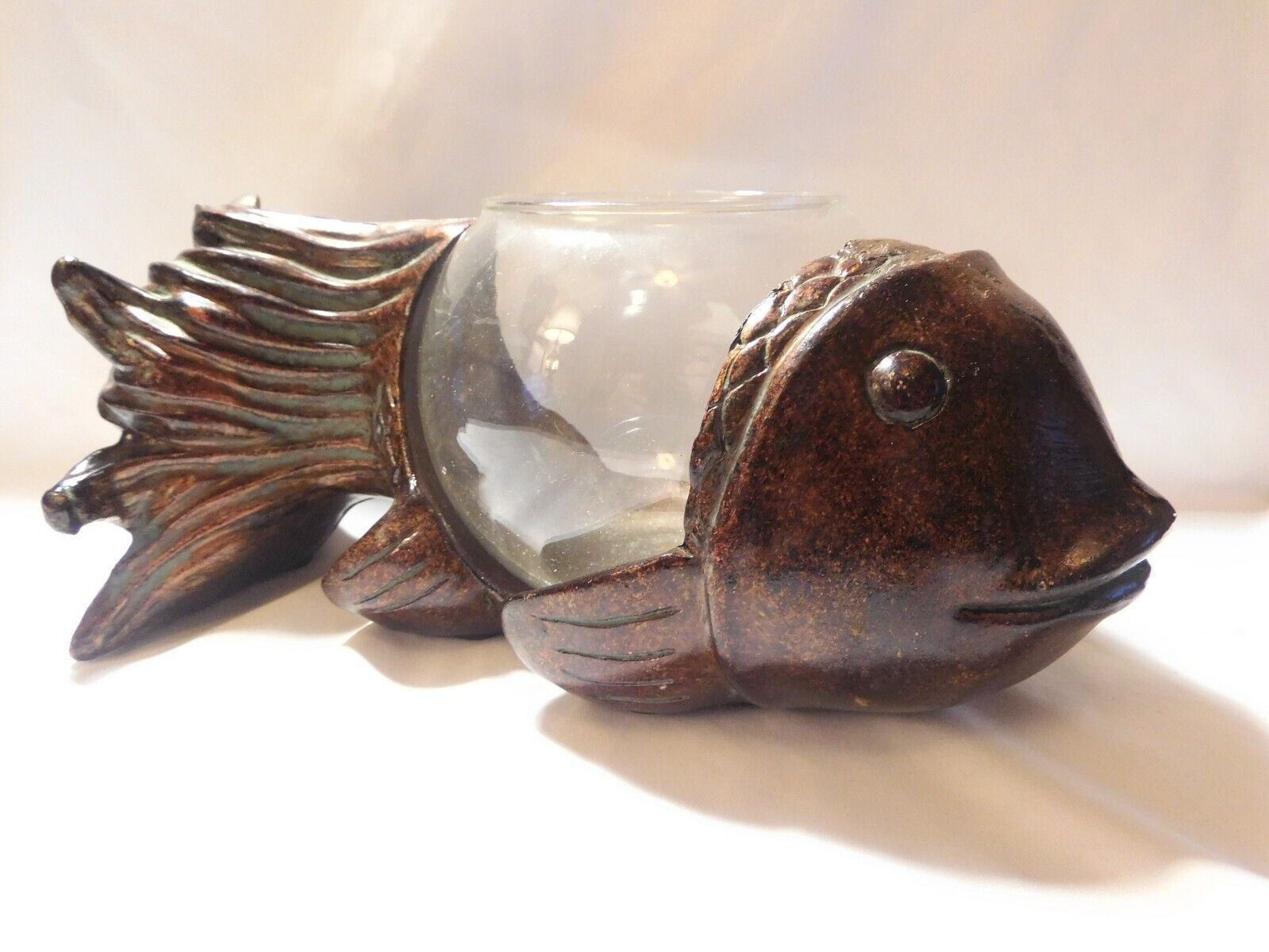 Beautiful Unique Vintage Carved Koi Fish With Bowl