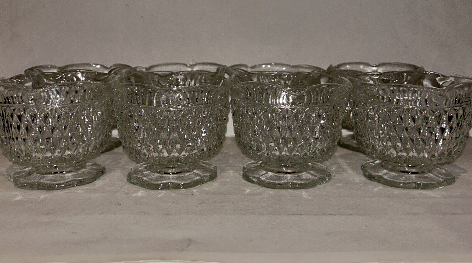 Eight (8) 1960s Westmoreland Indiana Glass Ruffled Glasses (AL61FF)