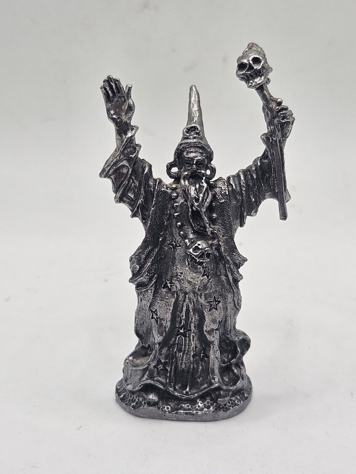 Vintage Pewter Wizard Figurine With Skull Staff