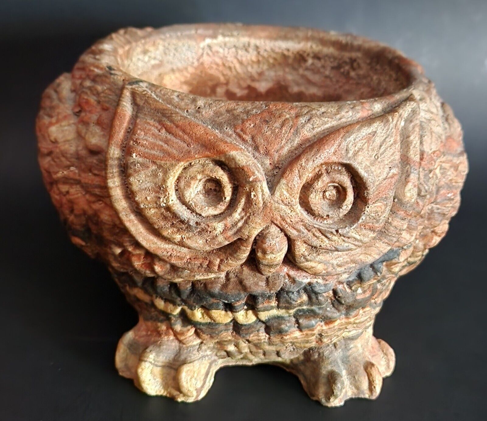 Vintage Handmade Marbled Ceramic Heavy Owl Planter Indoor/ Outdoor