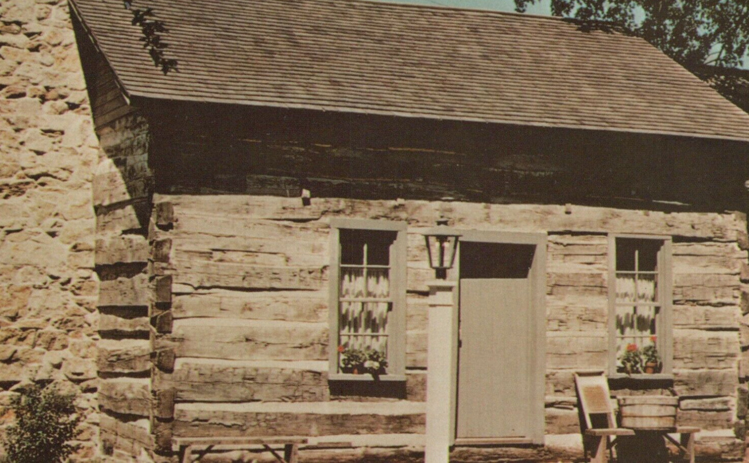 Pioneer Log Cabin at Pella Historic Museum in Iowa Chrome Vintage Post Card