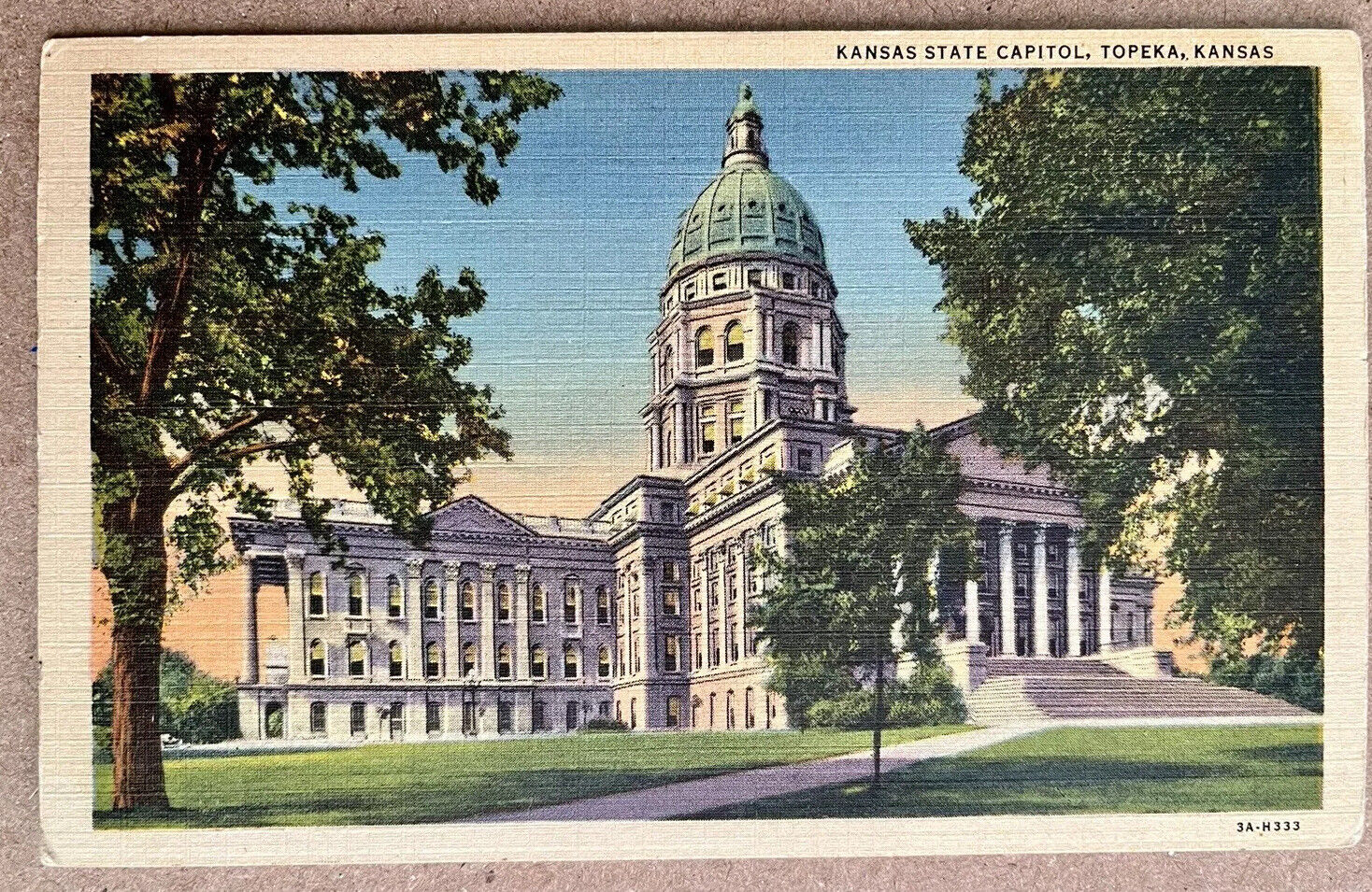 Topeka Kansas State Capitol Building Linen Postcard 1933