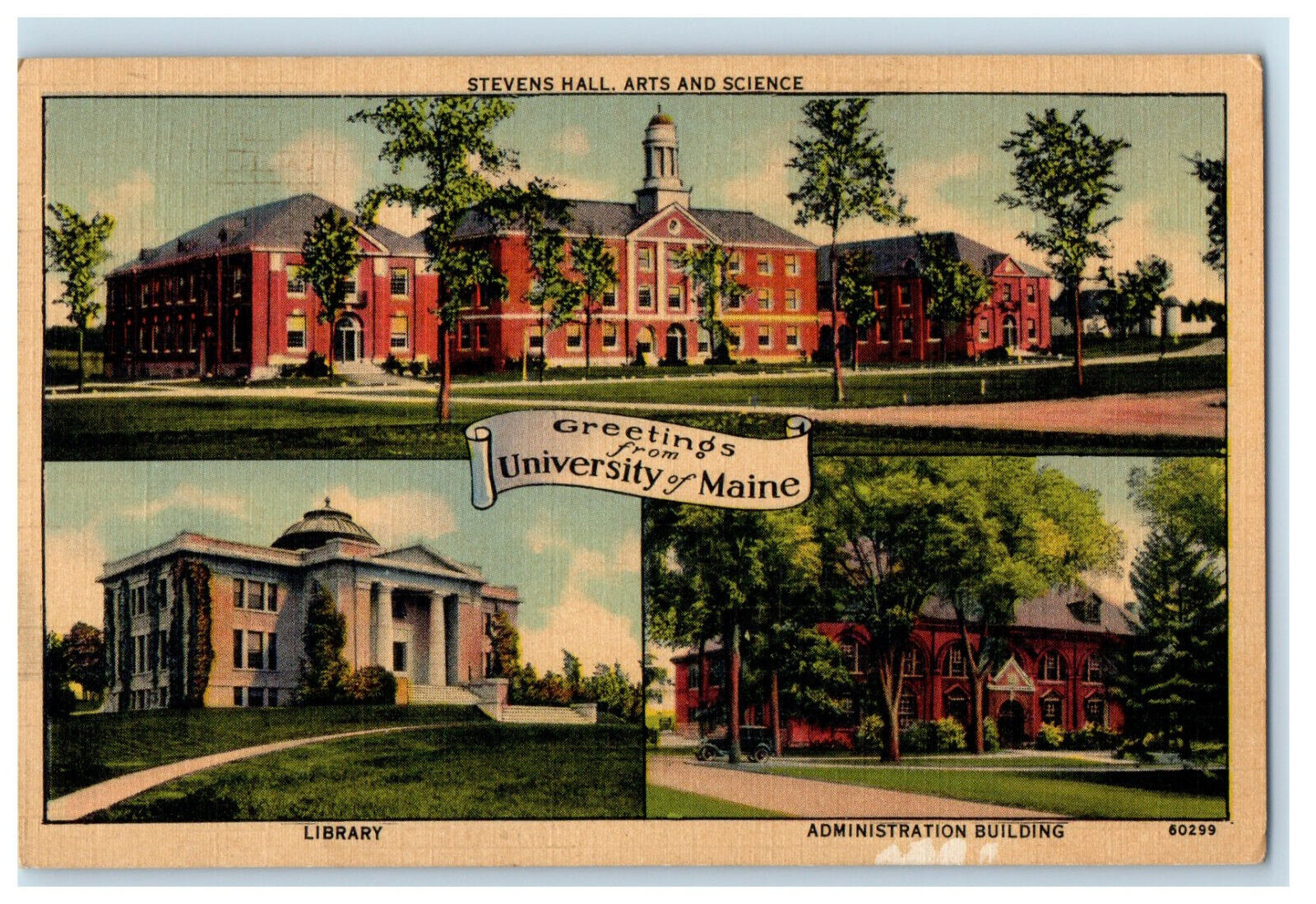 1941 Multiview, Greetings from University of Maine, Bangor ME Postcard