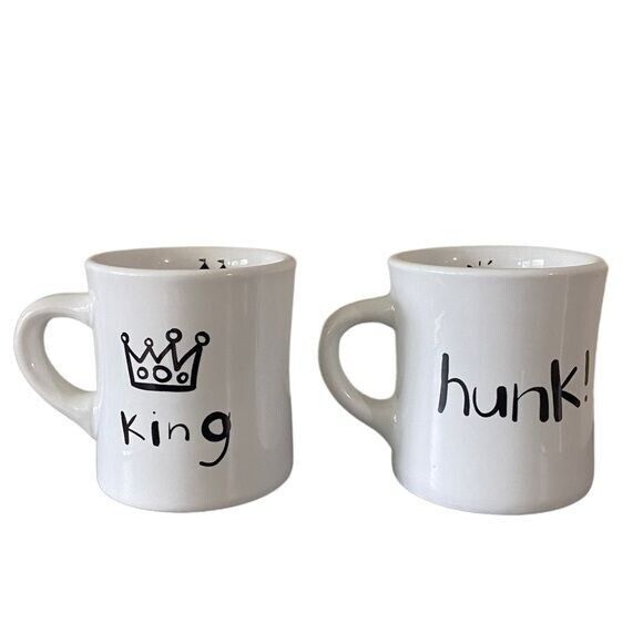 Wendy Tancock Toronto Ceramic Hunk & King White Coffee Mug Pair Of 2