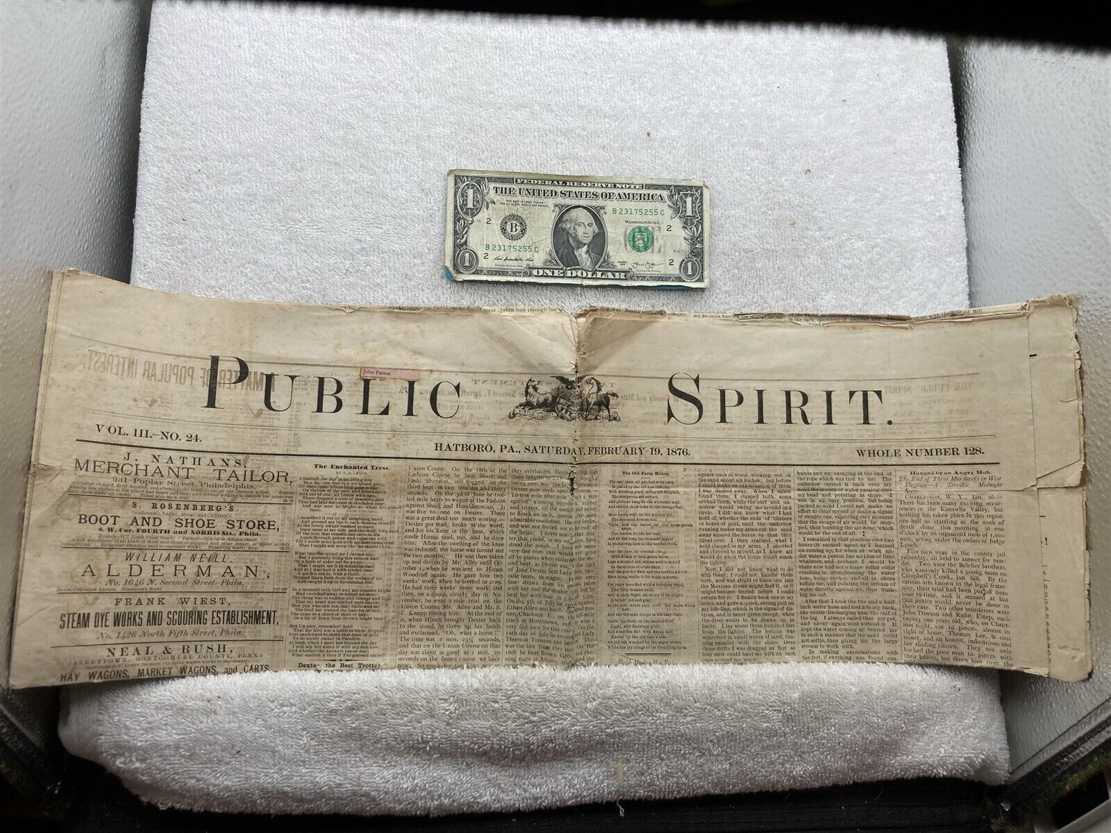 1876 February 19th Public Spirit Newspaper Hatboro PA Montgomery County Vtg