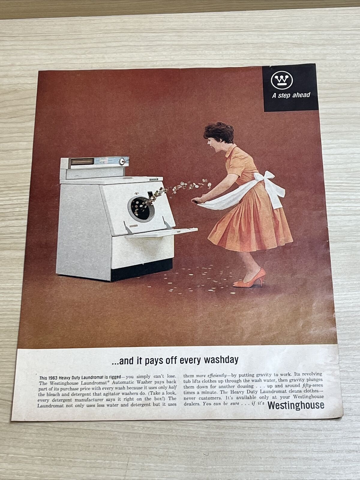 Westinghouse Heay Duty Laundromat Money 1962 Vintage Print Ad Look Magazine