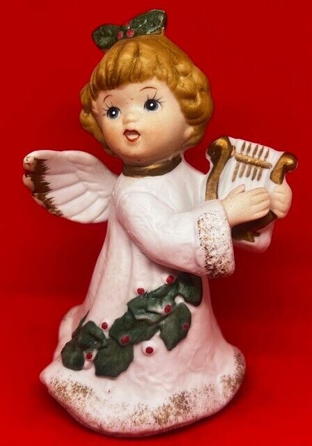 Vintage Christmas Angel with Harp Figurine