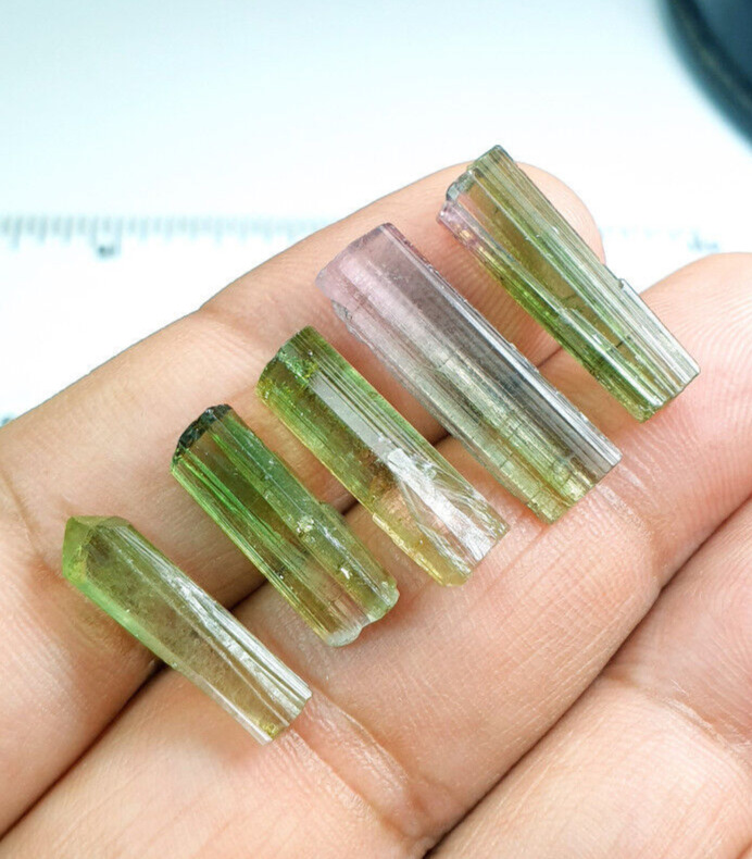 25Cts Beautiful Green Color Tourmaline Crystals Type Rough Grade 5pcs