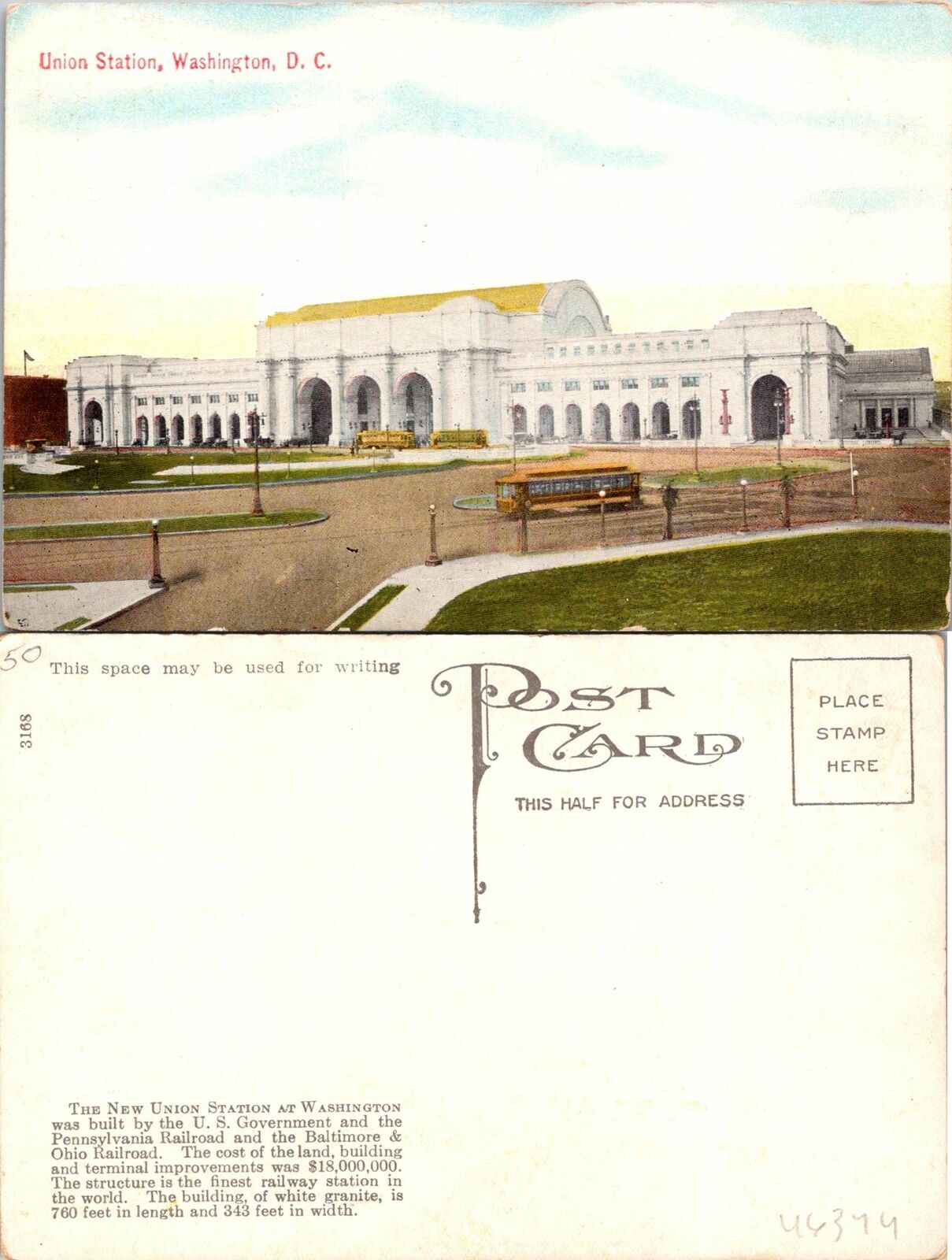 Washington DC Union Station Postcard Unused (46344)