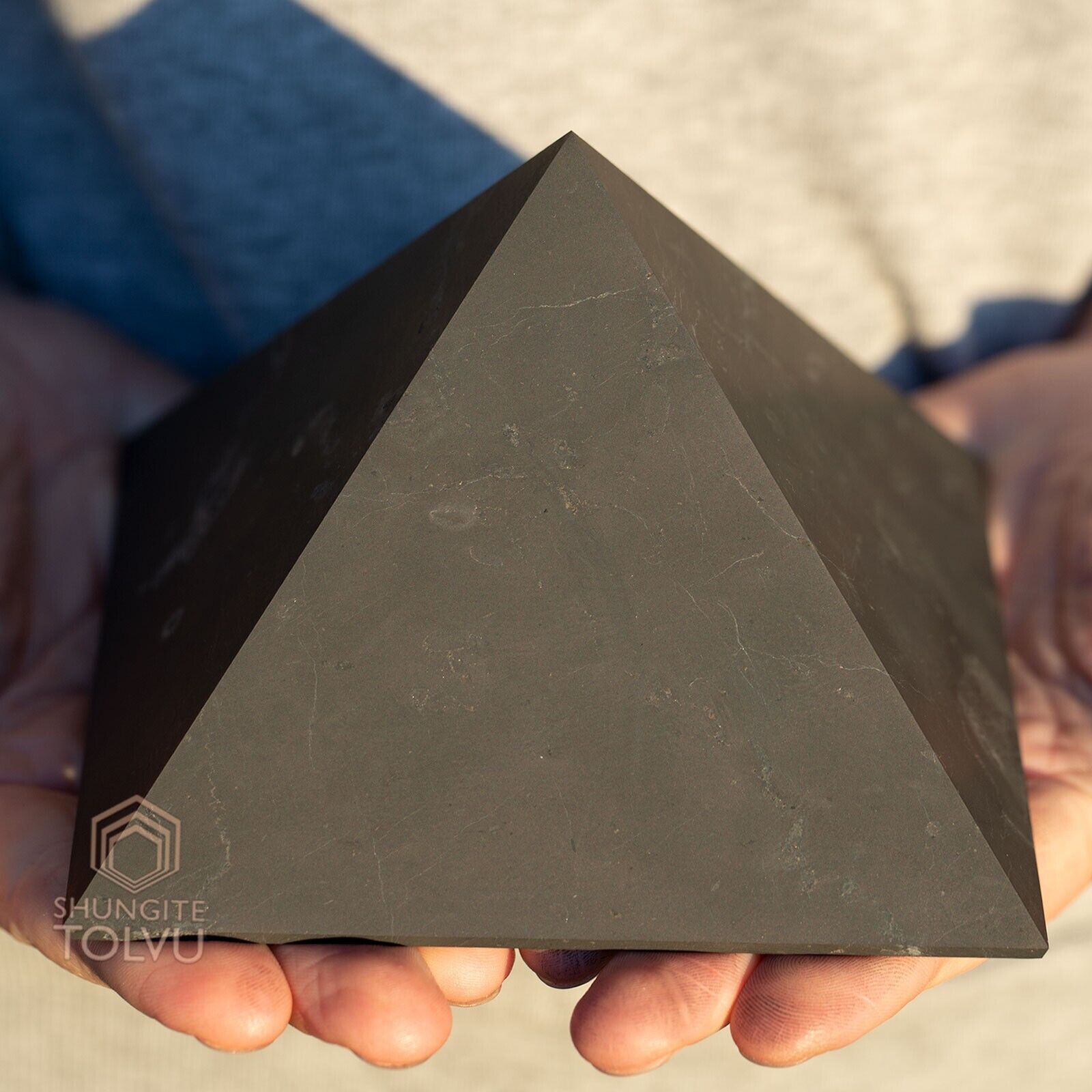 Authentic Shungite stone Pyramid - Big Size 4.7 in - Natural Surface, Tolvu