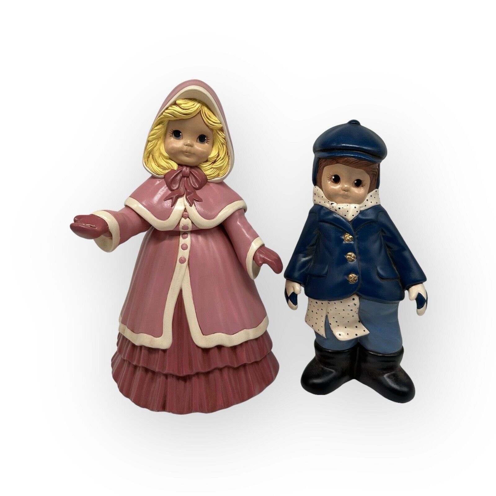 Vintage Dona’s Ceramic Victorian Winter Attire Girl & Boy Figurines  Christmas