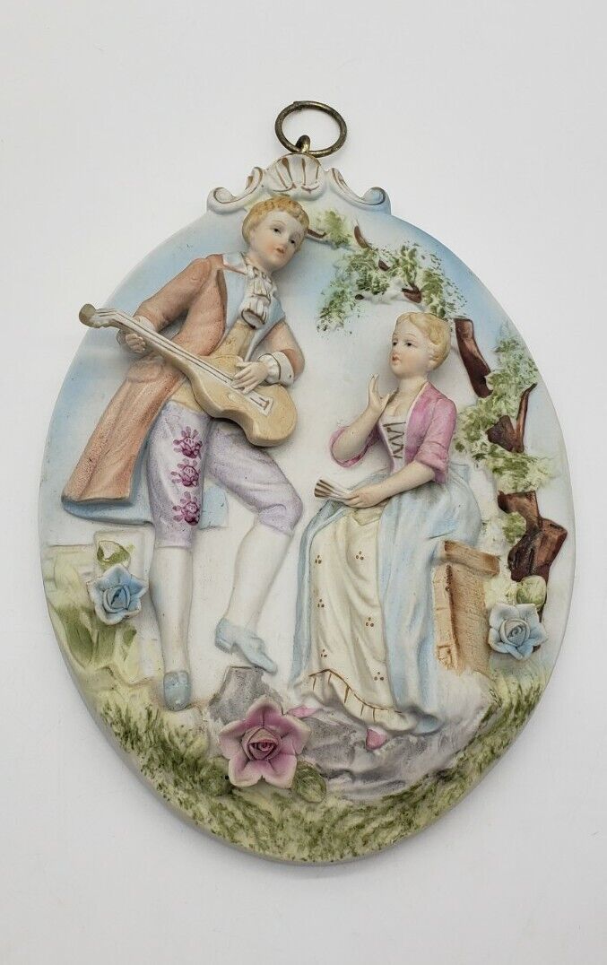 Lipper & Mann Porcelain Plaque Courting Couple Victorian Vintage