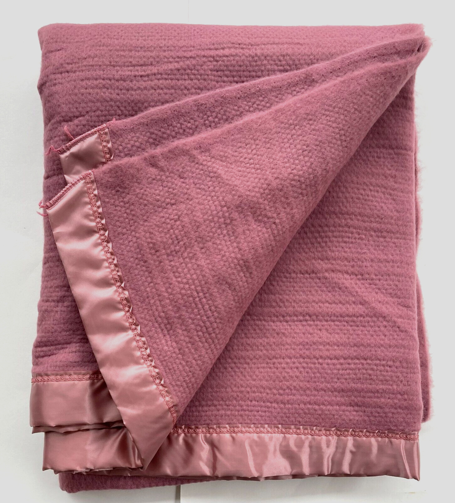 Waffle Weave Blanket TWIN Dusty Rose Satin Trim Thermal JC Penney Home