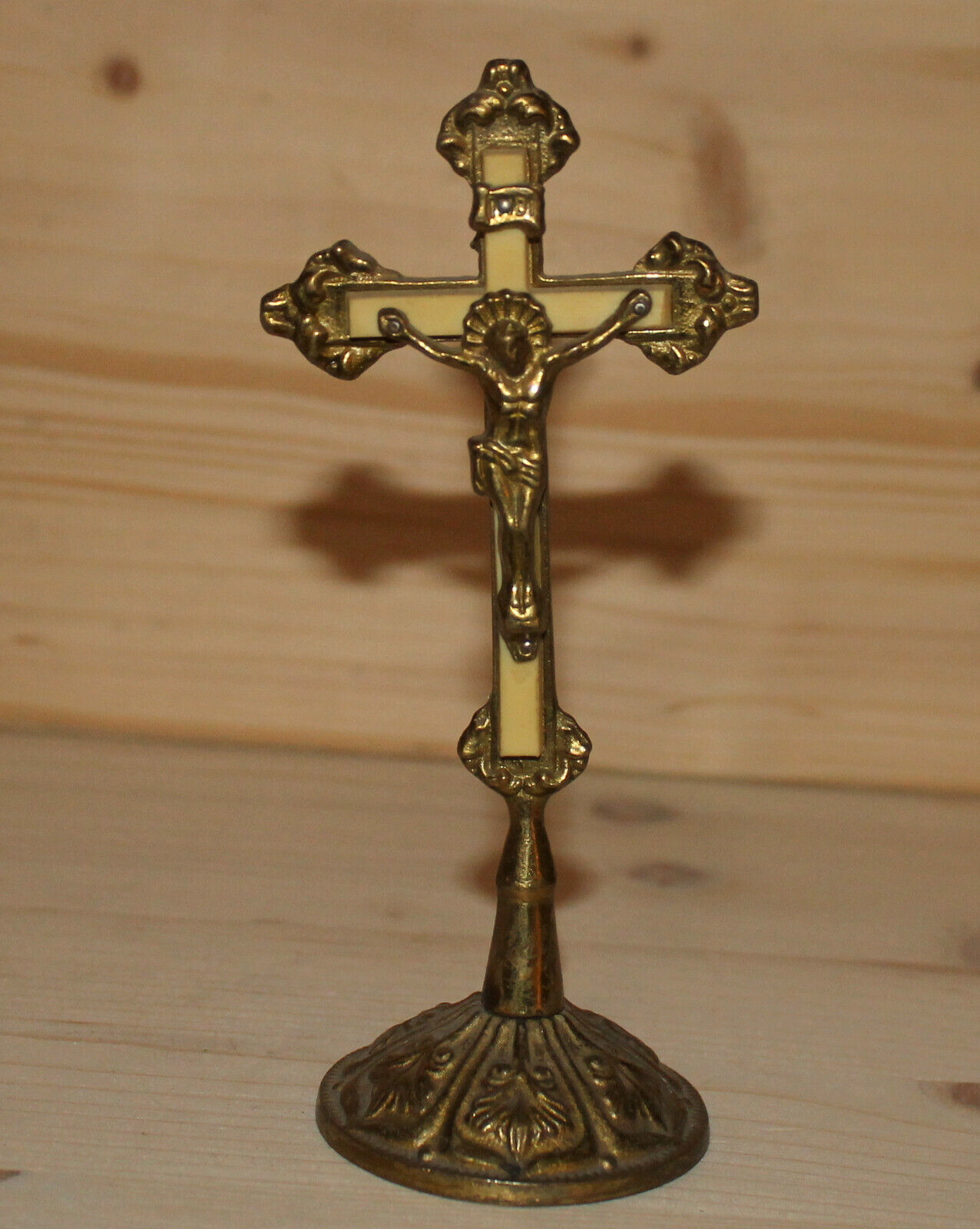 Vintage hand crafted brass desk cross crucifixion