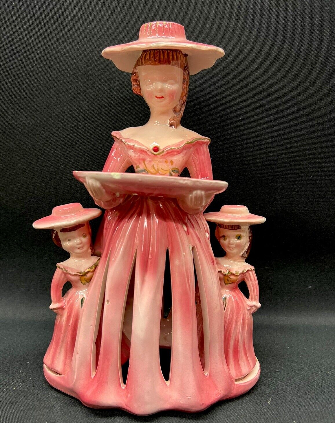 Vtg Kreiss & CO Pink lady Figurine Napkin Candle holder Salt & Pepper girls Rare