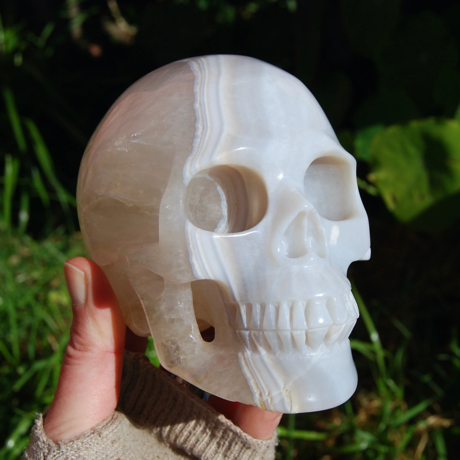 5in Huge Agate Geode Crystal Skull, Realistic Carved Crystal Skull