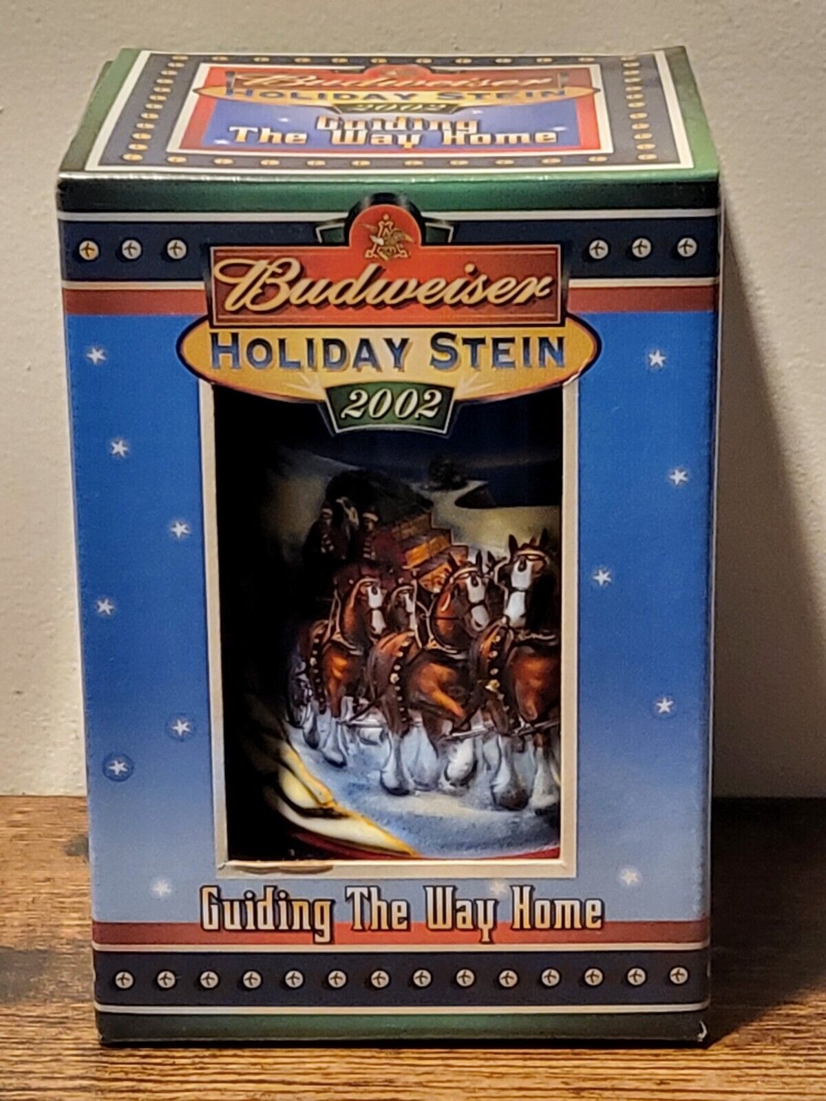 Budweiser Holiday Stein Guiding The Way Home Beer 2002 Clydesdale W/Box & COA.