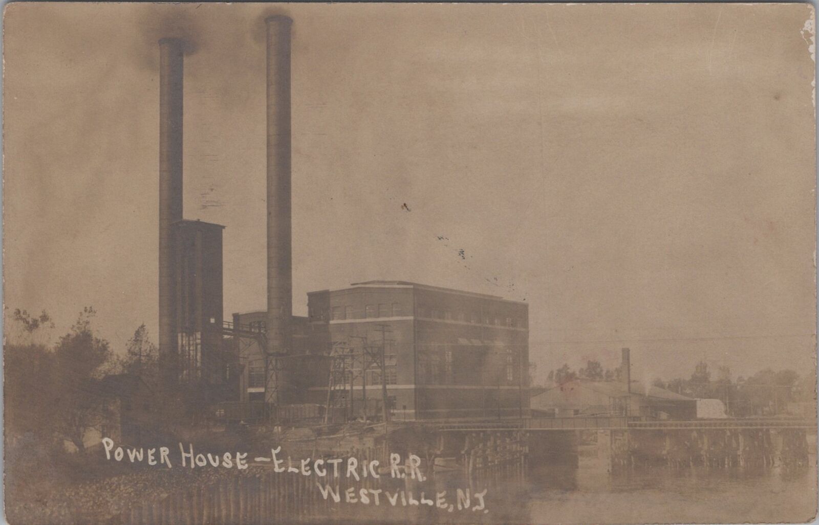 Power House Electric Railroad Westville New Jersey 1906 RPPC Photo Postcard