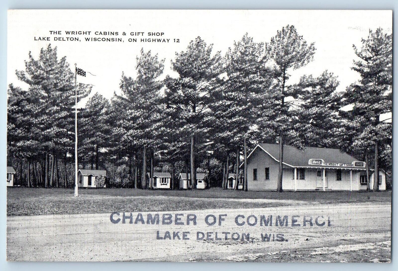 c1950's The Wright Cabins & Gift Shop Dirt Road Lake Delton Wisconsin Postcard