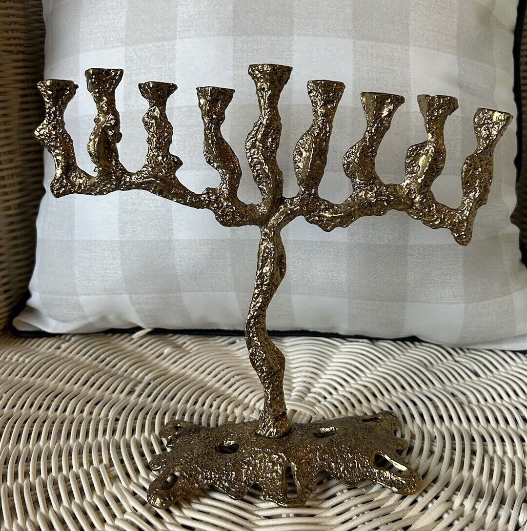 Vintage Wainberg Brass Brutalist Hanukkah Menorah Signed Made In Isreal