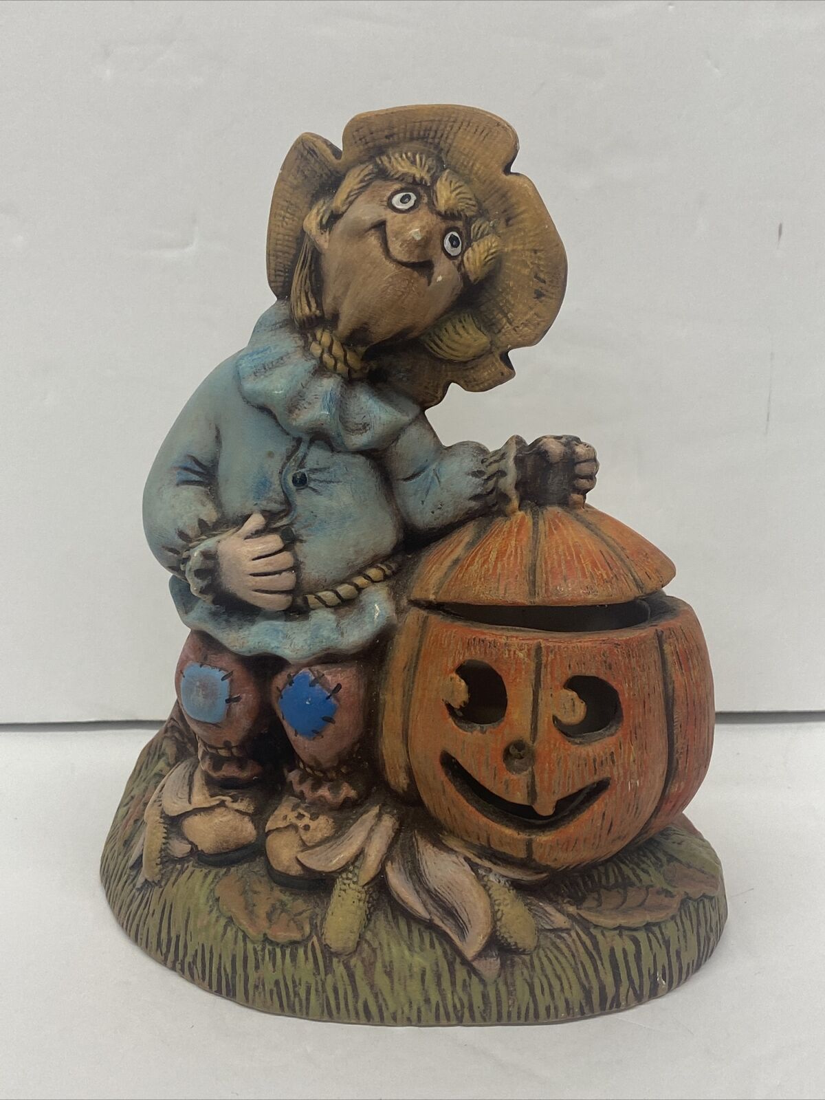 Vintage Dona’s Mold Halloween Ceramic Light JACK-O-LANTERN Scarecrow Pumpkins 7\
