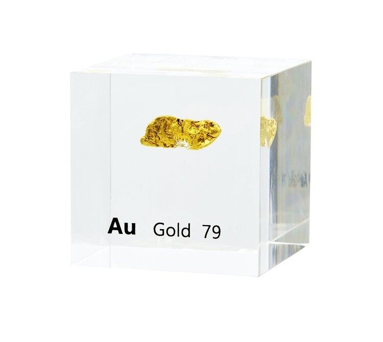 GOLD Au 50mm Lucite Acrylic Cube for Element Collection MADE IN USA. 
