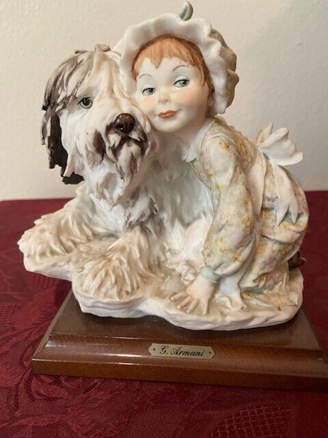 Vintage, Rare Giuseppe Armani Lady & Dog Figurine  Made in Italy-Excellent Cond
