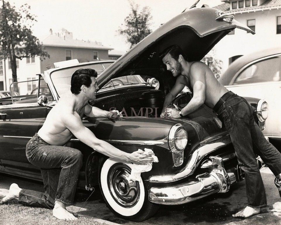 ROCK HUDSON & Friend Shirtless Car Washing PHOTO (143-v )