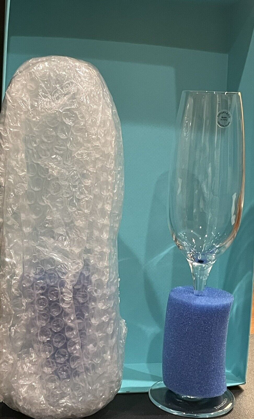 New Tiffany & Co. Crystal glass champagne flutes set of 2 with box Made In Italy