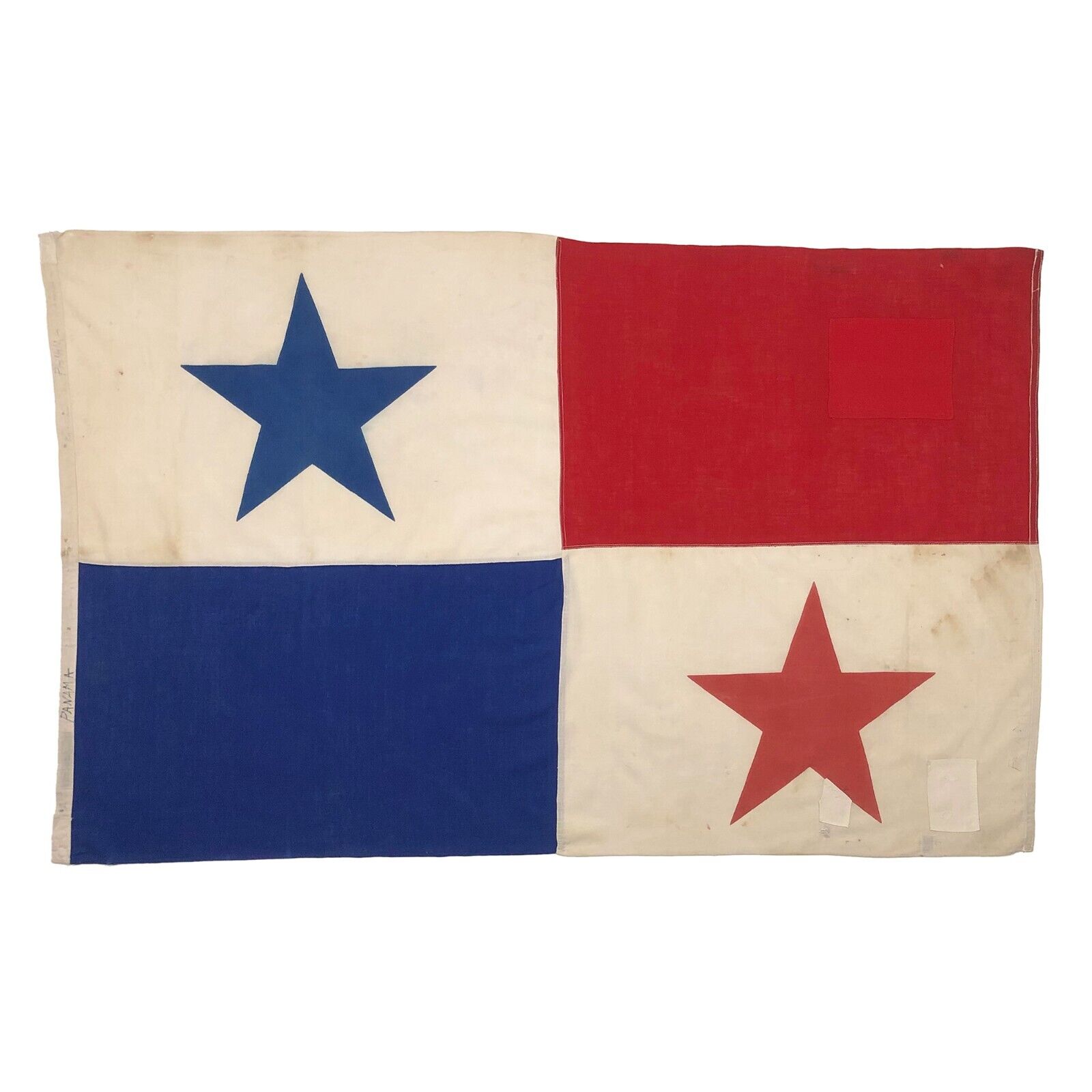 Vintage Cotton Handmade Panama Flag Cloth Old Panamanian Textile Art Distressed