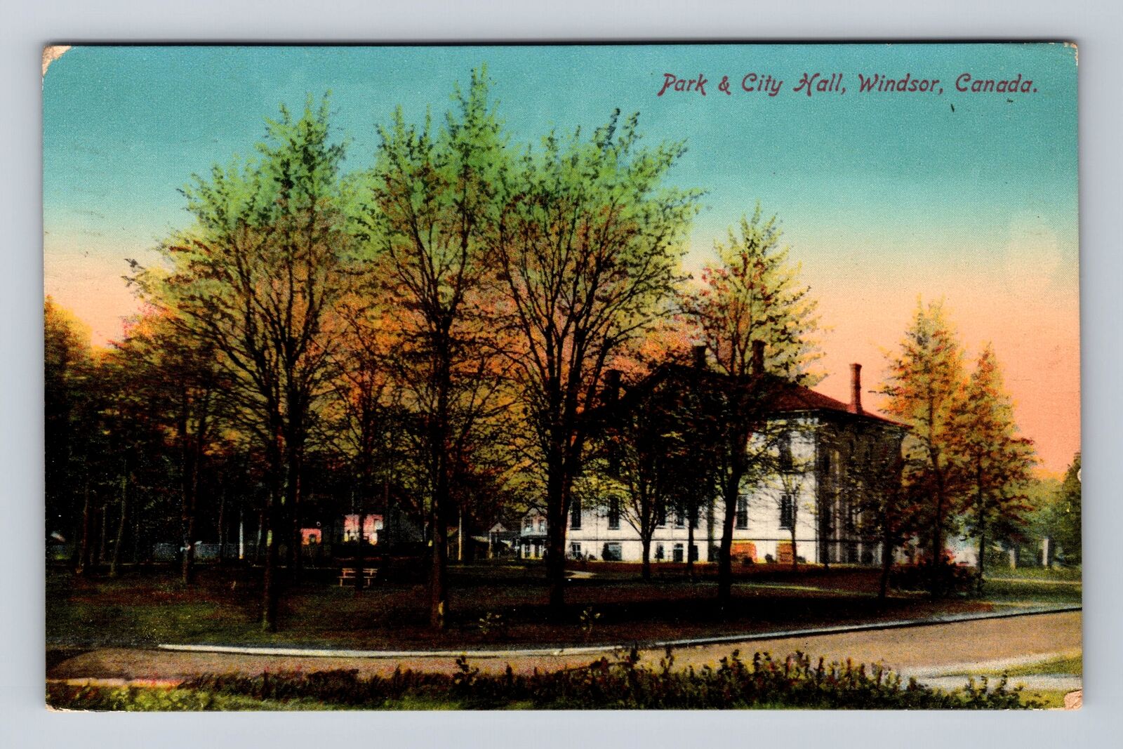 Windsor ON-Ontario Canada, Park & City Hall, Antique, Vintage c1913 Postcard