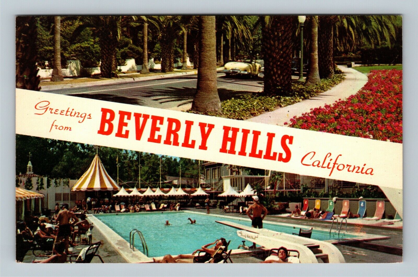 Beverly Hills CA, Banner Greetings, California Vintage Postcard