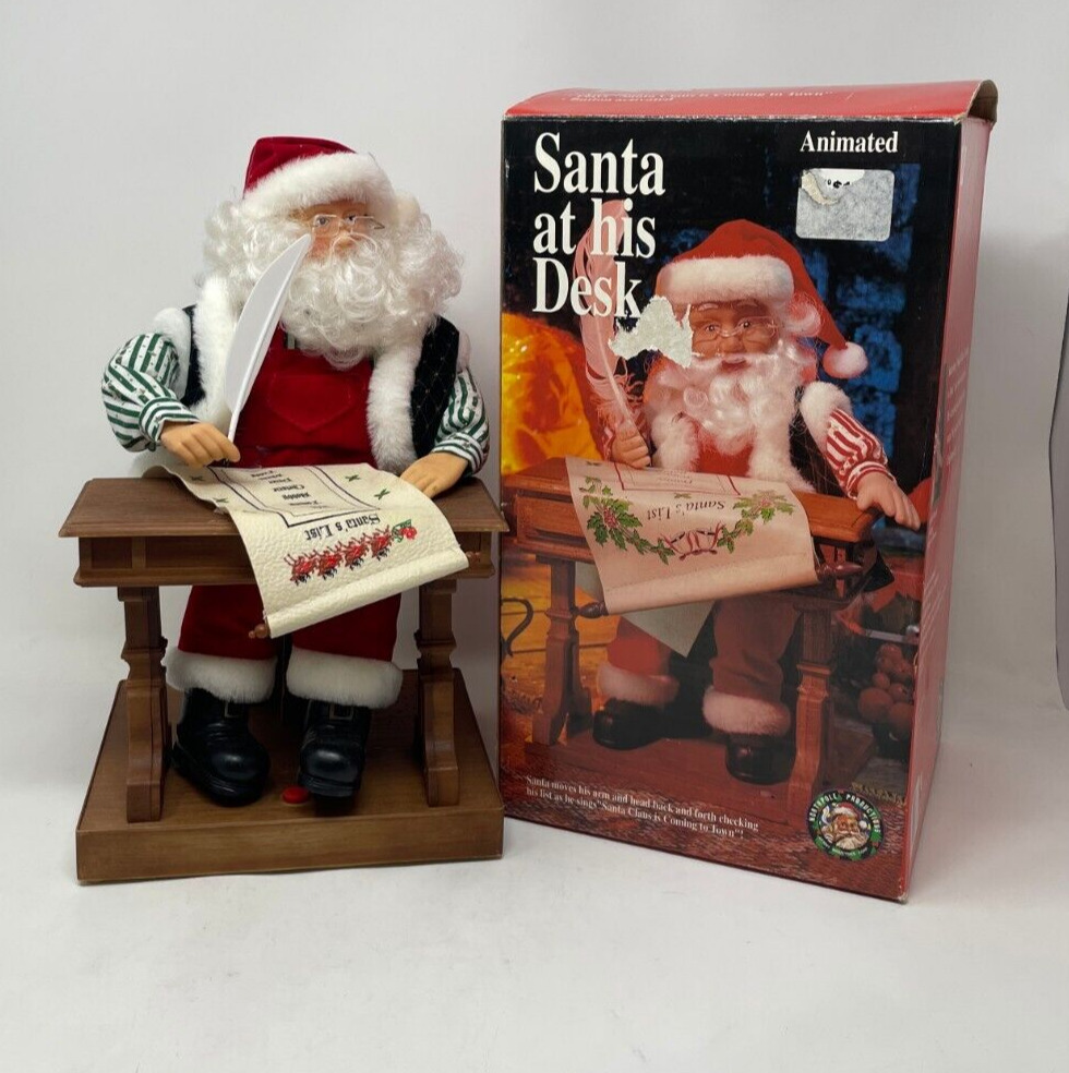 Vtg Animated Santa at His Desk Christmas Decor w/ Original Box N13